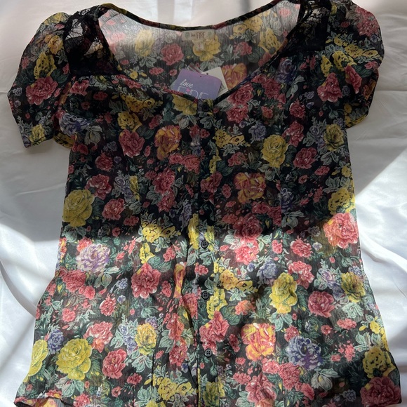 Nordstrom - Love, Fire Brand | Small floral black, green, pink, yellow Top - Picture 2 of 7